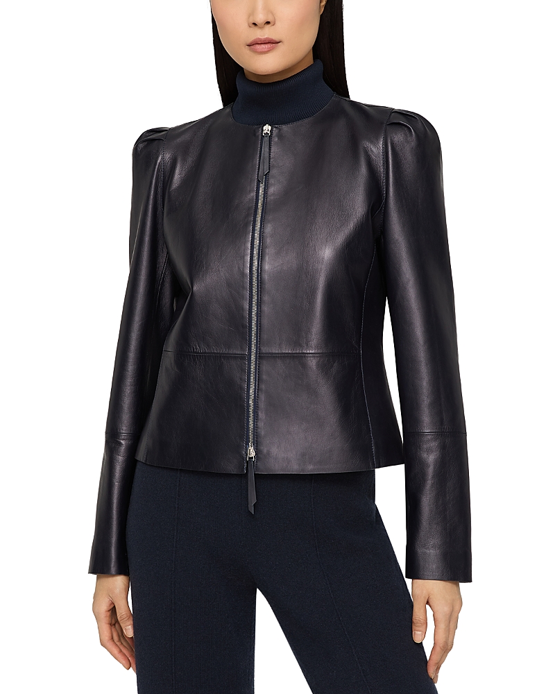 Lafayette 148 Nappa Leather Collarless Fitted Jacket In Black