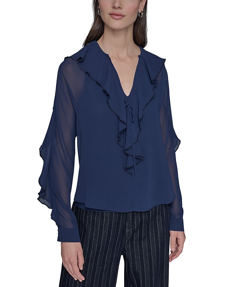 Karl Lagerfeld Loose Ruffle Blouse In Blue