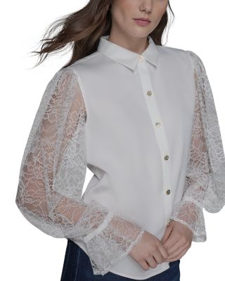 Lace Sleeve Button Up Blouse