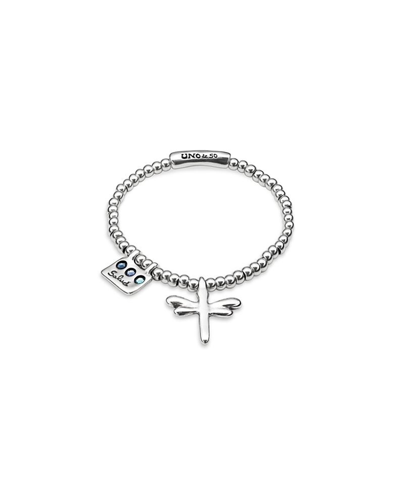 Unode50 Sterling Silver Plated Elastic Beaded Bracelet In Silver