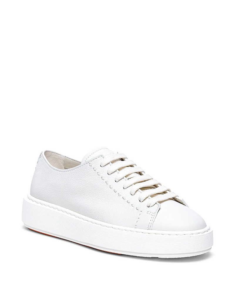 Santoni Low-top Rubber Sole Sneakers With Stitch Detailing In White