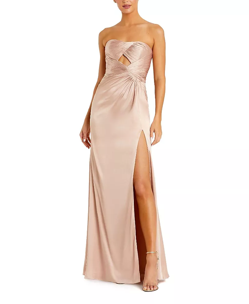Mac Duggal Strapless Charmeuse Wrap Gown with Cutout Detail