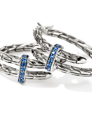 Sterling Silver Spear Blue Sapphire Coil Hoop Earrings