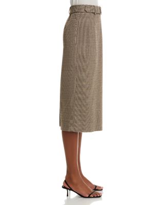 Houndstooth Belted Midi Skirt