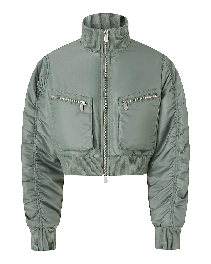 Pinko Short Technical Satin Bomber Jacket In Green