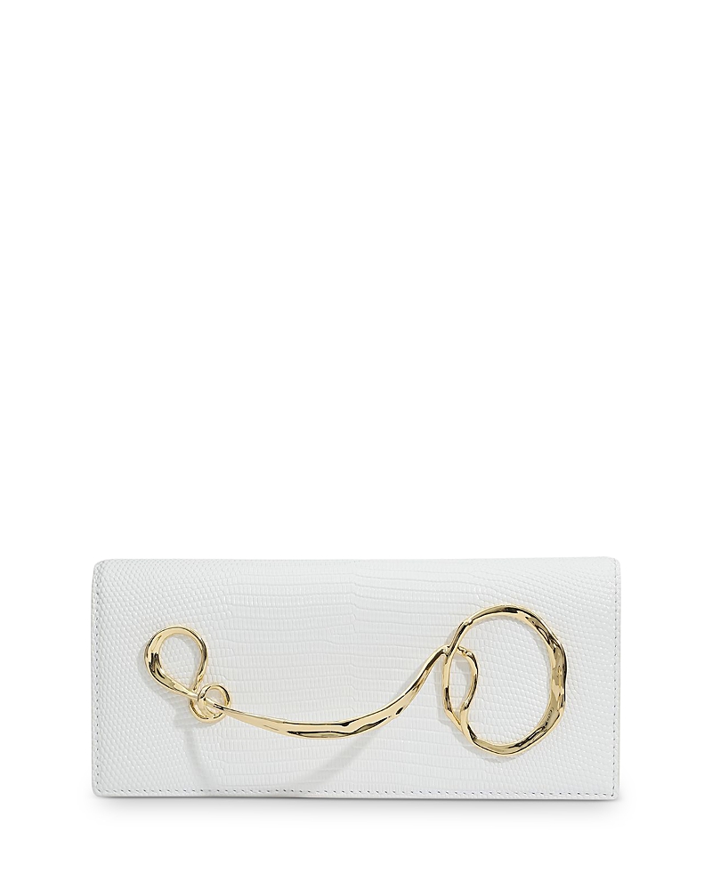 Alexis Bittar Twisted Gold Side Handle Clutch In White