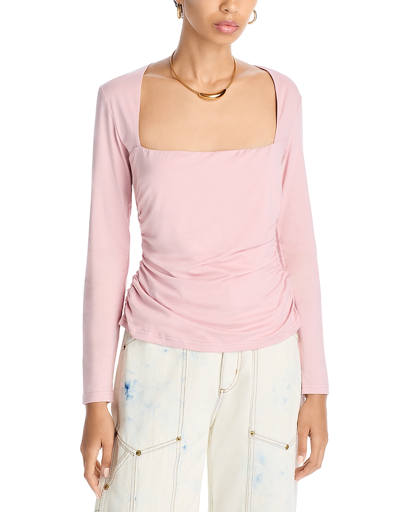 Aqua Ruched Waist Square Neck Top - Exclusive In Pink