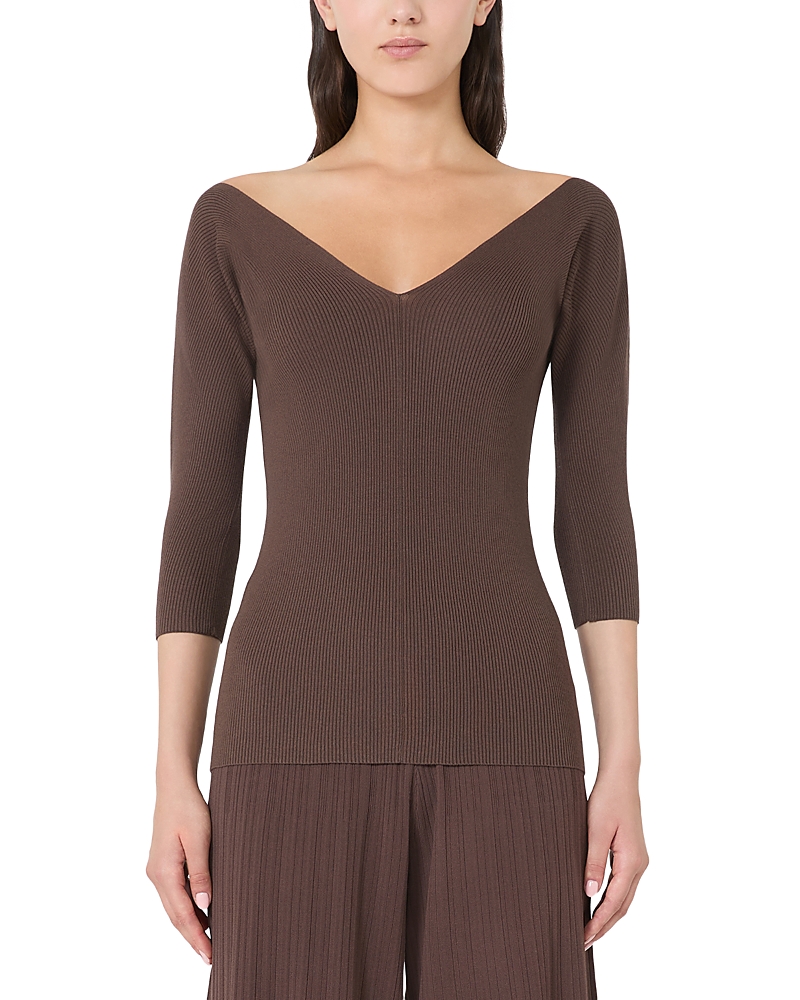 Weekend Max Mara Oceano V Neck Sweater In Brown