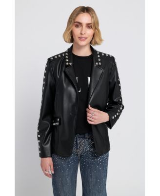 Elle Studded Faux Leather Blazer