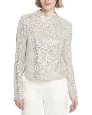 Sequin Knit Mock Neck Top