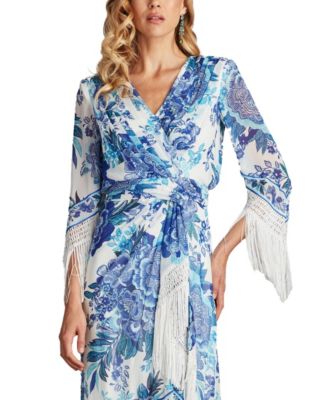 Mair Floral Print Tassel Fringe Wrap Dress