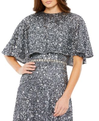  Embellished Cape High Neck Midi Dress