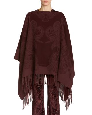 Wool Paisley Fringe Trim Poncho