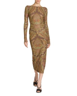 Printed Long Sleeve Boat Neck Top