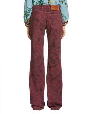 Flared Leg Jeans in Burgundy Print