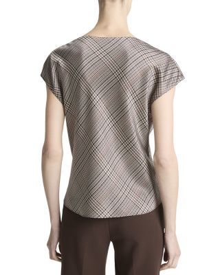 Pressed Plaid Cowlneck Silk Top
