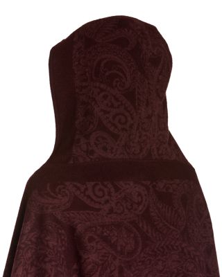 Wool Paisley Fringe Trim Hooded Scarf