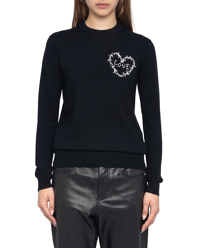 Zadig & Voltaire Womens Black Kendy Heart-embroidered Wool And Cashmere-blend Jumper In Blue