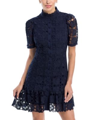 AQUA - Floral Lace Mock Neck Mini Dress -Exclusive