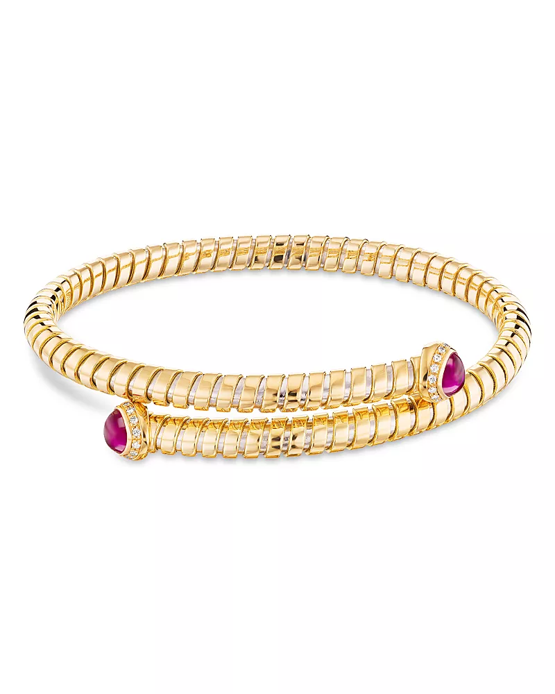Marina B Trisolina Diamond & Ruby Bypass Bangle in 18K Yellow Gold