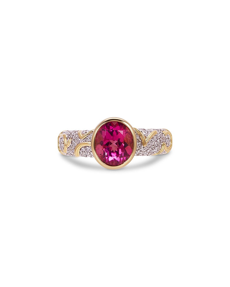 Marina B Ondine Solitaire Rubellite & Diamond Ring in 18K Yellow Gold