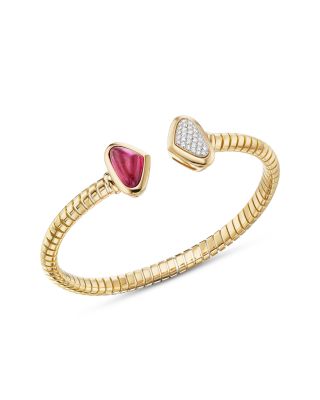 Trisolina Rubellite & Diamond Castagna Bangle Bracelet in 18K Yellow Gold