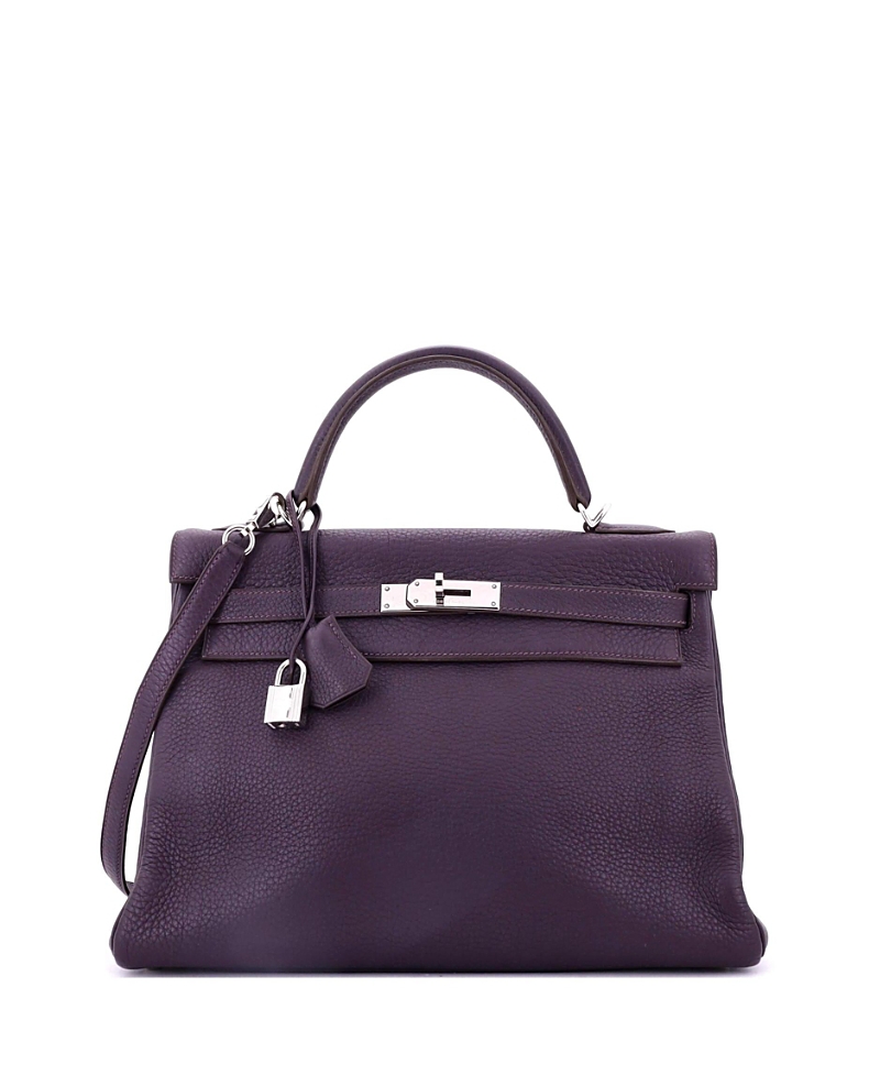 Pre-owned Pre-owned Hermes Hermes Kelly 32 Handbag Purple Clemence With Palladium Hardware