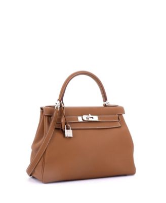 Kelly 28 Handbag Brown Togo with Palladium Hardware