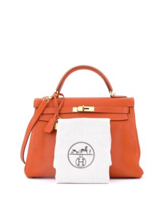 Kelly 32 Handbag Orange Chevre de Coromandel with Gold Hardware