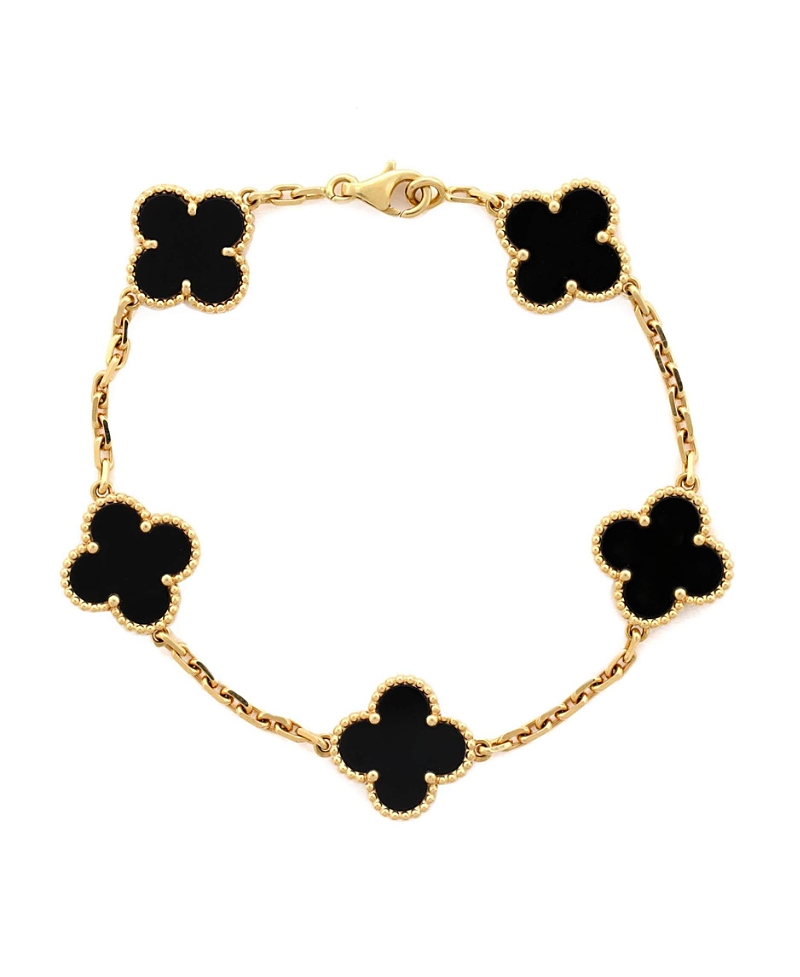 Pre-owned Pre-owned Van Cleef & Arpels Van Cleef & Arpels Vintage Alhambra 5 Motifs Bracelet 18k Gold And Onyx