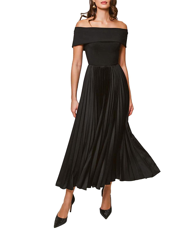 Hutch Stockton Off The Shoulder Pleated Dress In Black