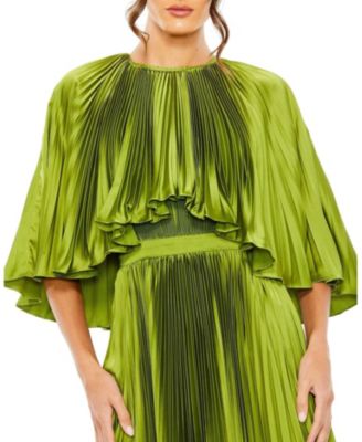  Pleated Caplet Tea-Length Gown Dress