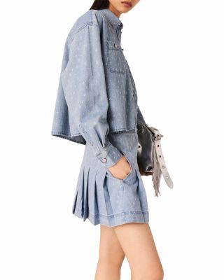 Short Rhinestone Denim Shirt