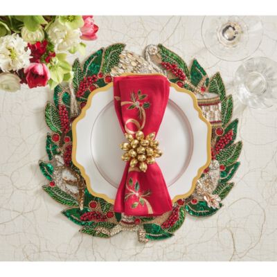 Xmas Ribbon Linen Napkin, 21&amp;quot; x 21&amp;quot;