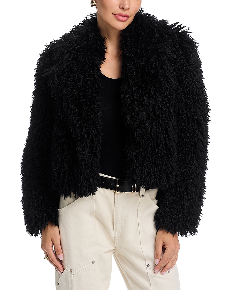 L'agence Aura Cropped Faux Fur Jacket In Black