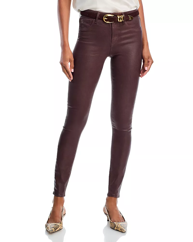 L'Agence Marguerite High Rise Coated Skinny Jeans in Chocolate