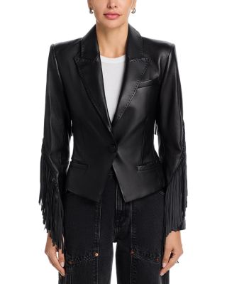 Vashti Leather Fringe Trim Blazer