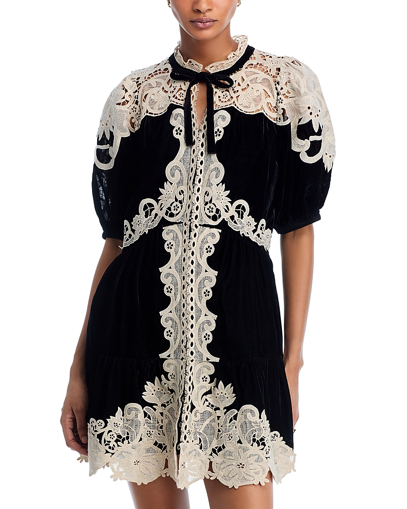 Sea Medina Velvet & Lace Mini Dress