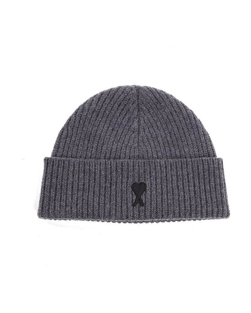 Ami Alexandre Mattiussi Ami Paris Ami Paris De Coeur Grey Wool Beanie In Gray