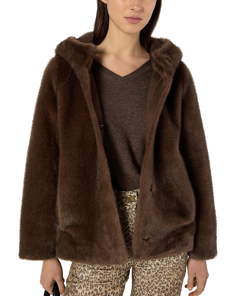 Gerard Darel Morgane Faux Fur Coat In Brown