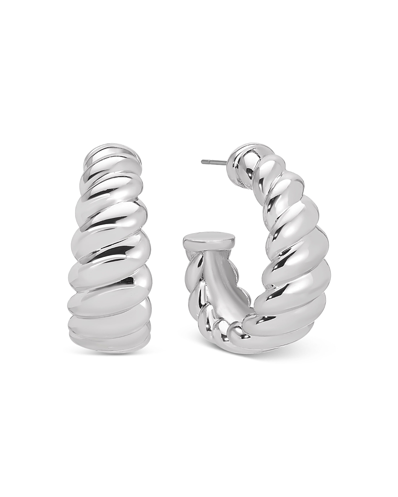 Ettika Modern Ribbed Small Hoop Earrings In Silver