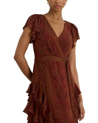 Paisley Ruffle Trim Georgette Gown