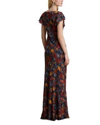 Floral Clipped Jacquard Cowlneck Gown