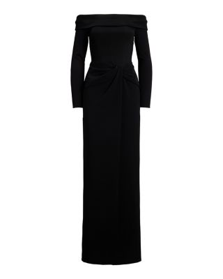 Rib Knit & Crepe Off The Shoulder Gown