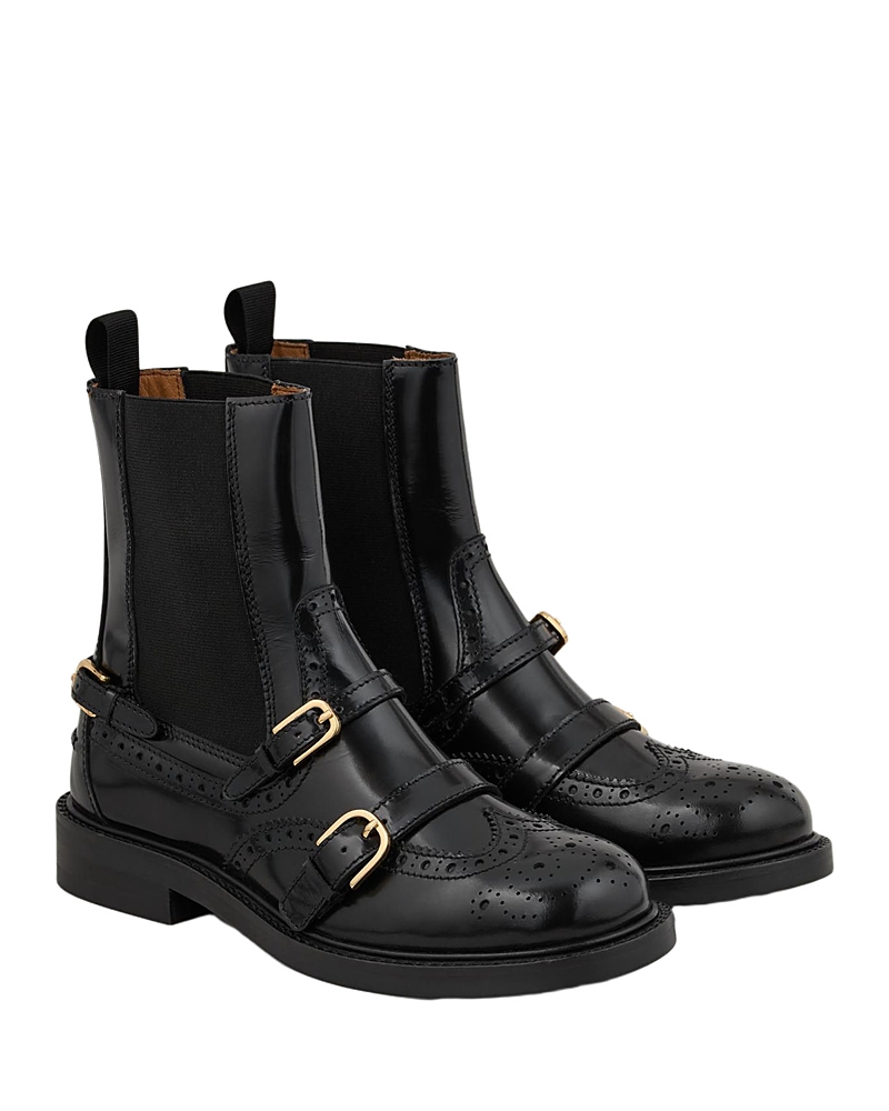 Sandro Leather Buckled Chelsea Boots In Black