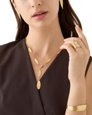 18K Yellow Gold Lunaria Twist Textured Link Lariat Necklace, 18&amp;quot;