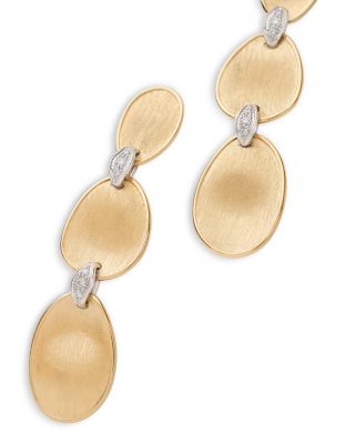 18K White & Yellow Gold Lunaria Diamond Textured Disc Triple Drop Earrings