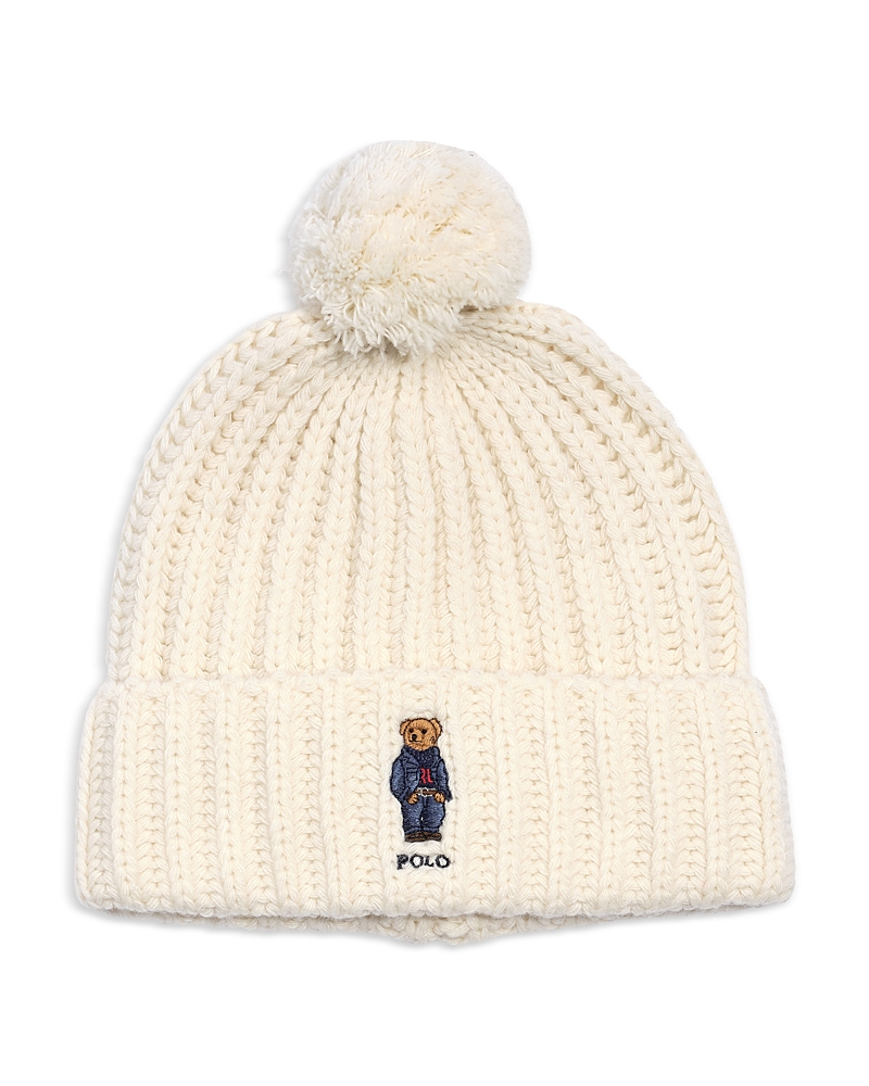 Polo Ralph Lauren Ralph Lauren Pom Pom Denim Bear Beanie In White
