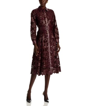 Elie Tahari Chayenne Faux Leather Lace Midi Dress | Bloomingdale's Women