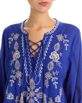 Tie Front Kimono Sleeve Embroidered Dress